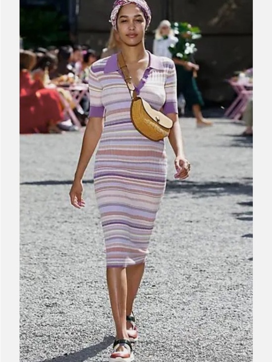 kate spade Pastel multi Striped Polo knit  Dress in Lavender Collar belt S - Picture 2 of 12
